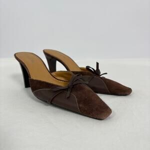 Unisa Brown Suede Leather Pointed Toe Heeled Mules - 7.5